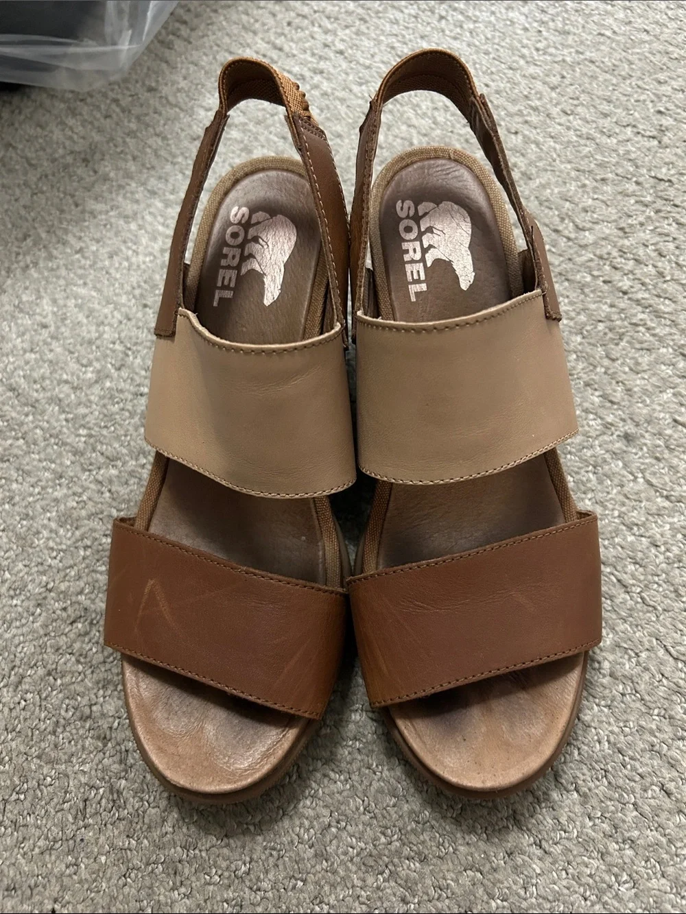 Sorel Two-Tone Brown & Tan Leather Slingback Sandals